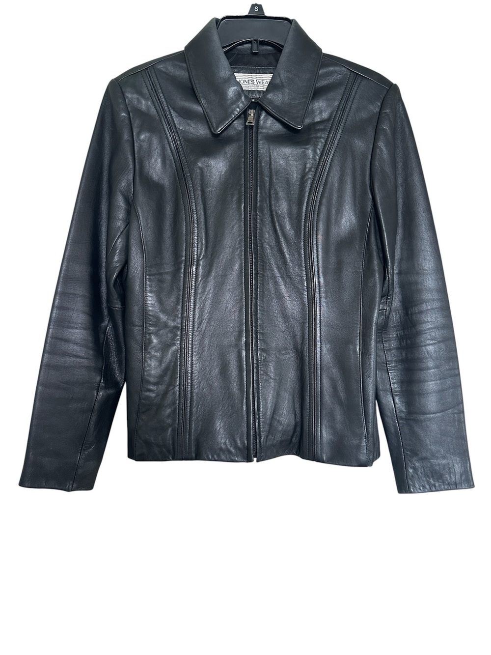 Jones Wear Vintage Black Genuine Leather Zip Up Fitted Jacket Size S